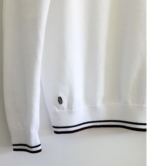 Glenmuir 3/4 Zip White Navy Contrast Tipping Cotton Knit Golf Unisex Sweater NWT - Picture 8 of 10